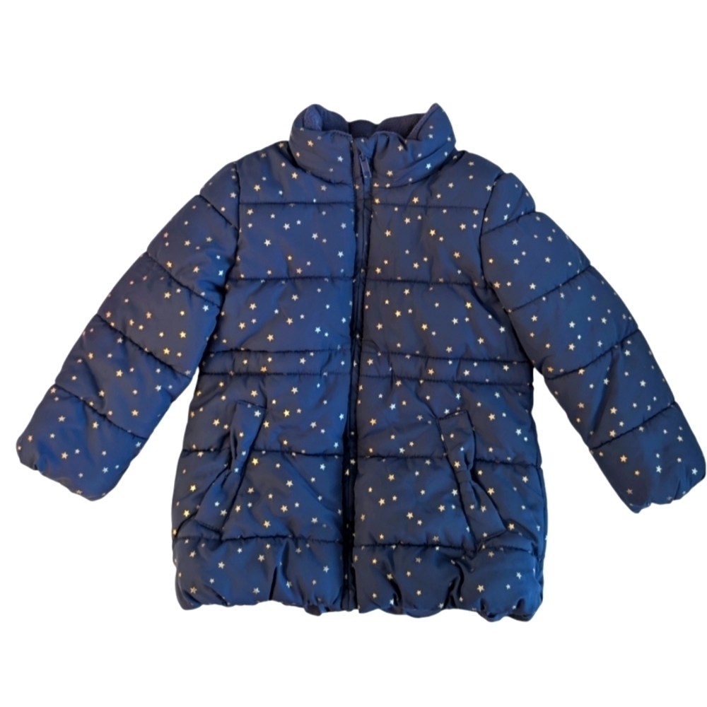 H&M Girls Navy Puffer Jacket With Gold Stars Size 4-5